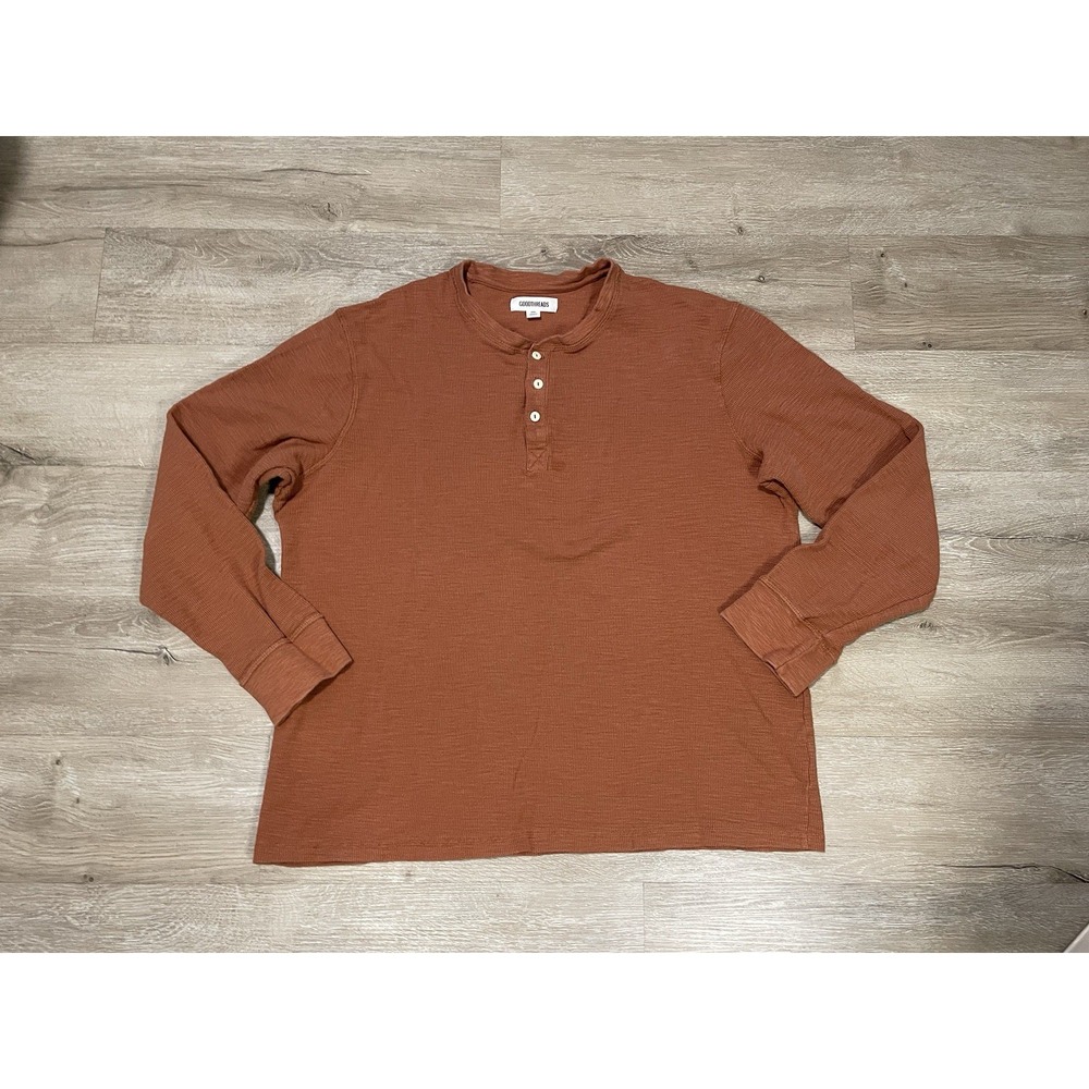Goodthreads Shirt Mens Sz 2XL Red Maroon Long Sleeve Waffle Knit Comfort Casual